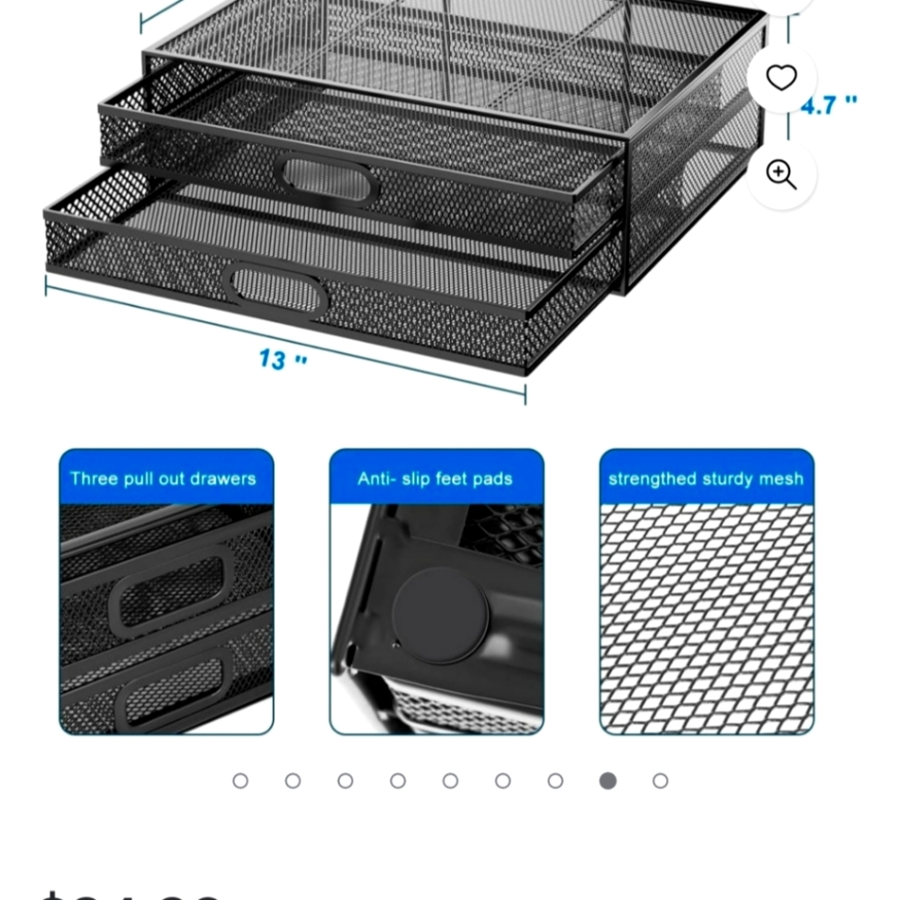 Black Mesh Monitor Riser with Drawers - Picture 7 of 7
